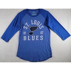 Majestic St. Louis Blues T-Shirt Medium NHL Hockey Tee Team Name Logo 3/4 Sleeve